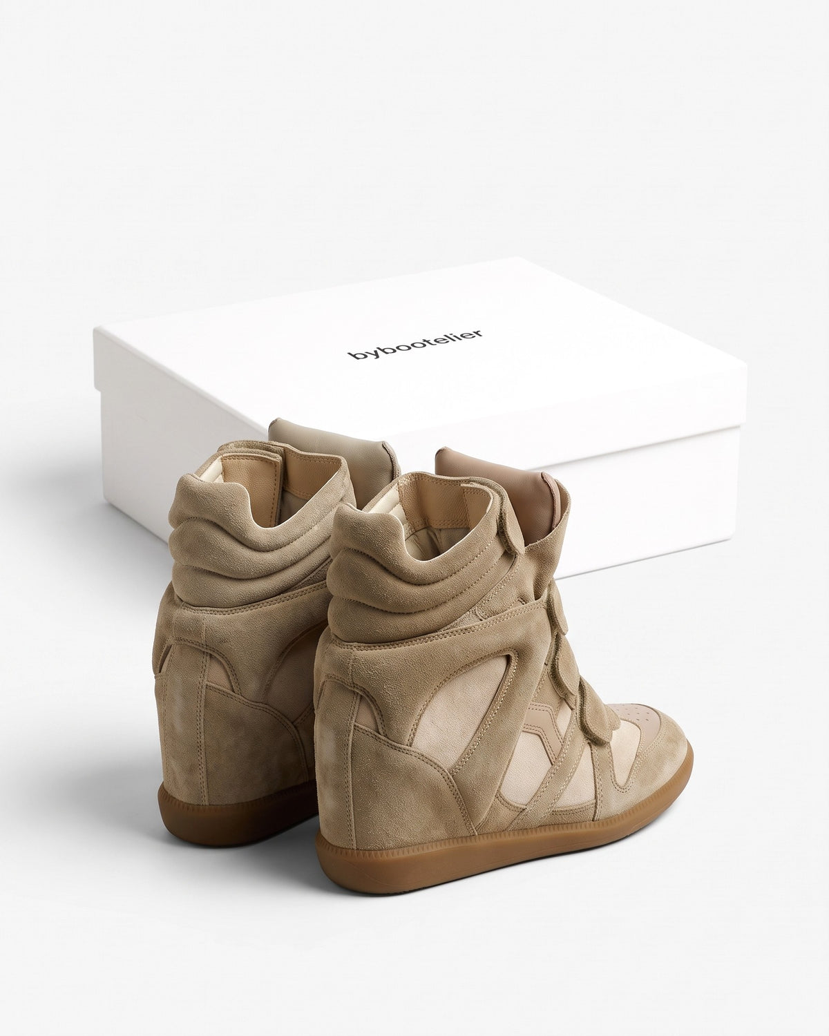 Leather Wedge Sneakers – Taupe, with the bybootelier box
