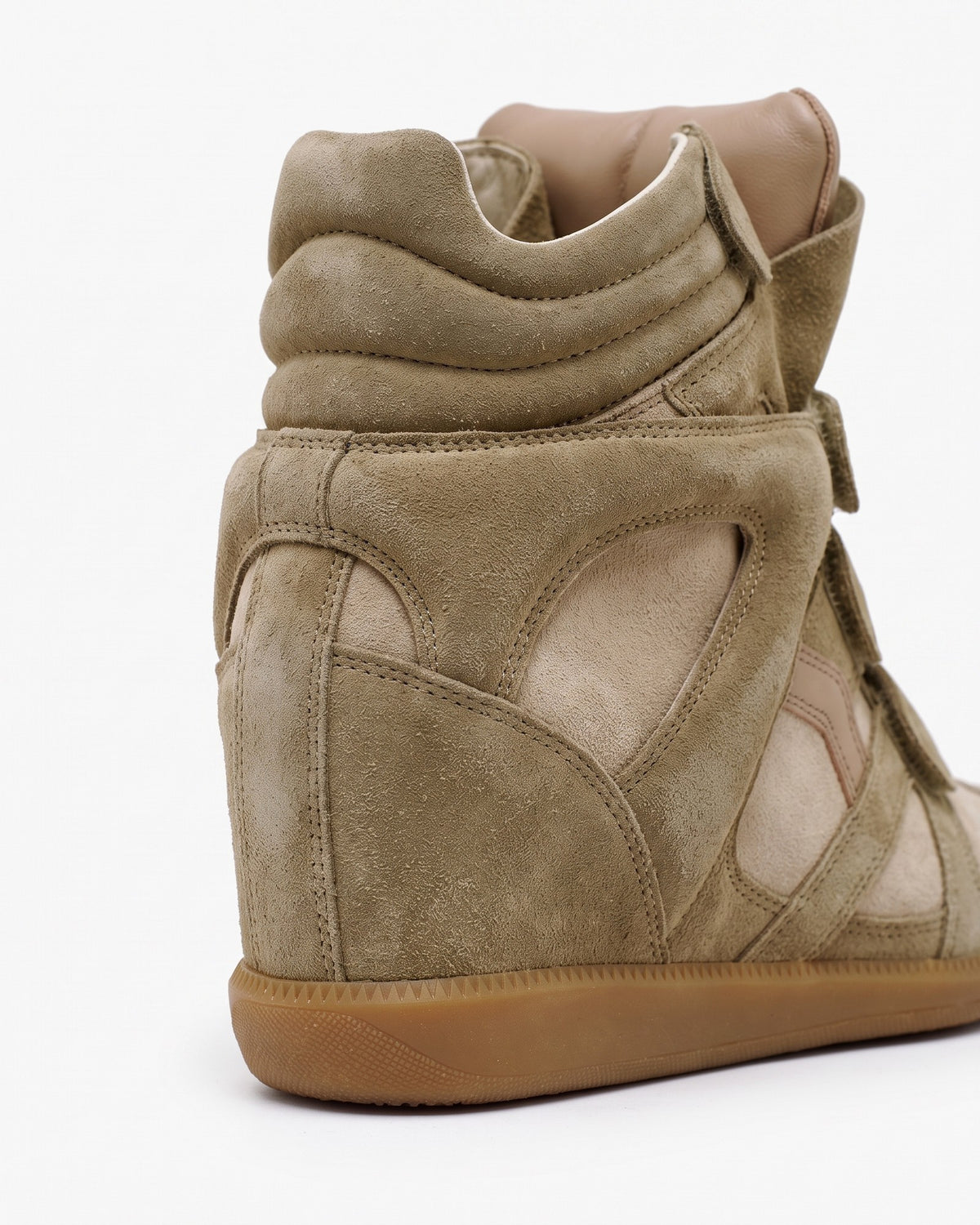 Leather Wedge Sneakers – Taupe, heel and suede detail