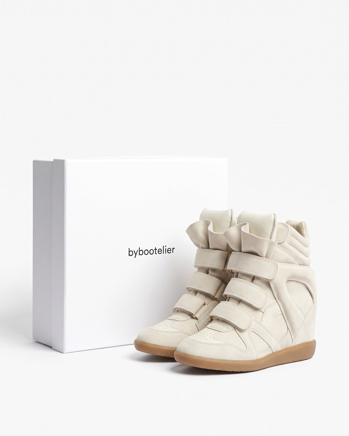 Leather Wedge Sneakers – Ecru, with the bybootelier box