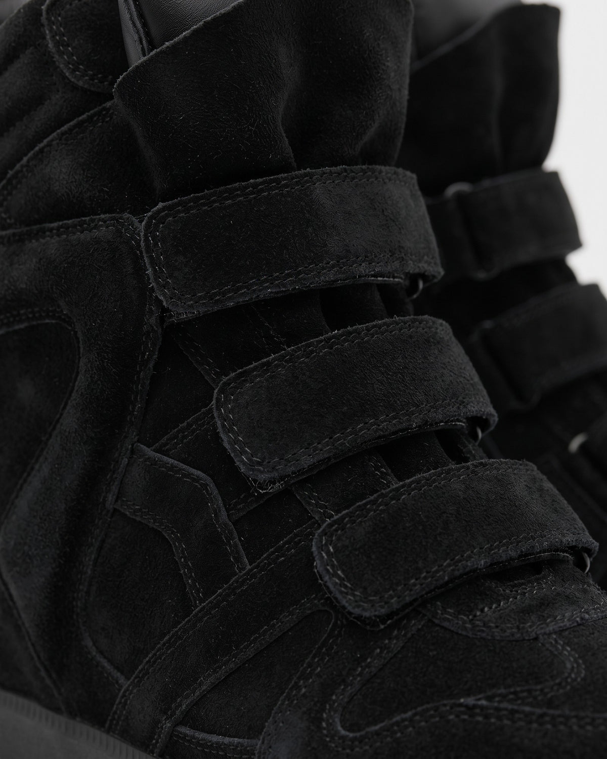 Leather Wedge Sneakers – Black, suede and strap detail
