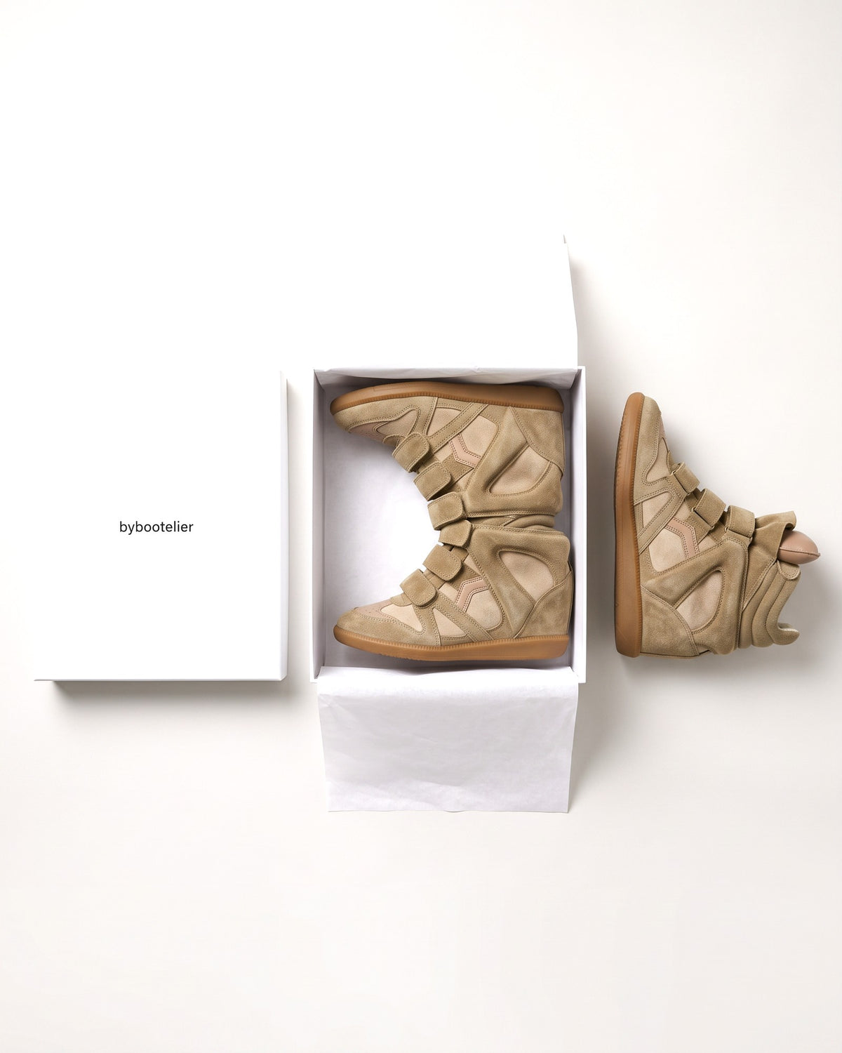 Leather Wedge Sneakers – Taupe, unboxing